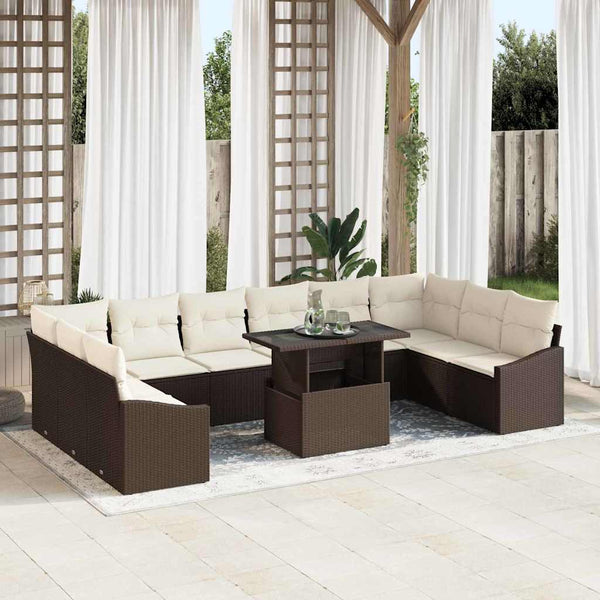 vidaXL Sofa Set with Cushions 11 pcs Brown and Cream Poly Rattan