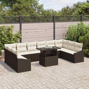 vidaXL Sofa Set with Cushions 11 pcs Brown and Cream Poly Rattan