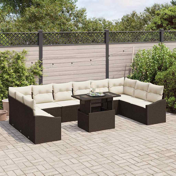 vidaXL Sofa Set with Cushions 11 pcs Brown and Cream Poly Rattan
