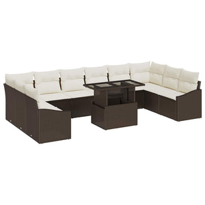vidaXL Sofa Set with Cushions 11 pcs Brown and Cream Poly Rattan