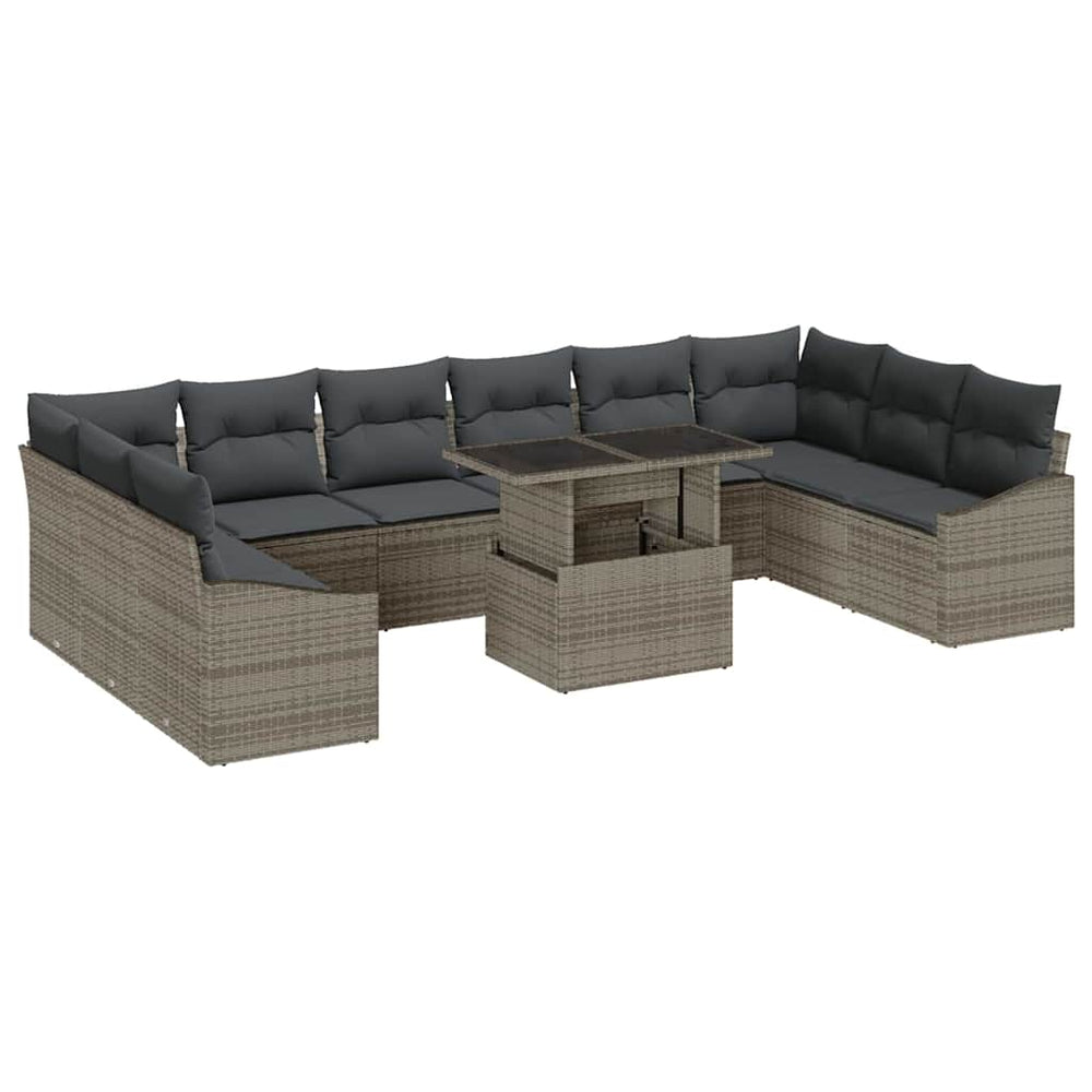 vidaXL Sofa Set with Cushions 11 pcs Grey Poly Rattan