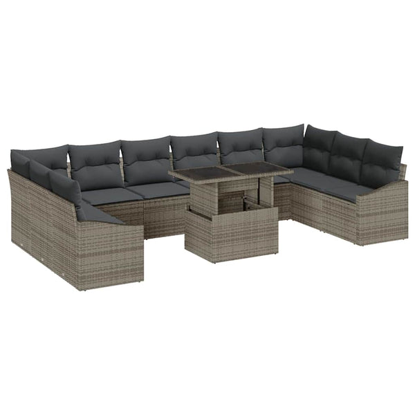vidaXL Sofa Set with Cushions 11 pcs Grey Poly Rattan