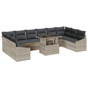 vidaXL Sofa Set with Cushions 11 pcs Light Grey Poly Rattan