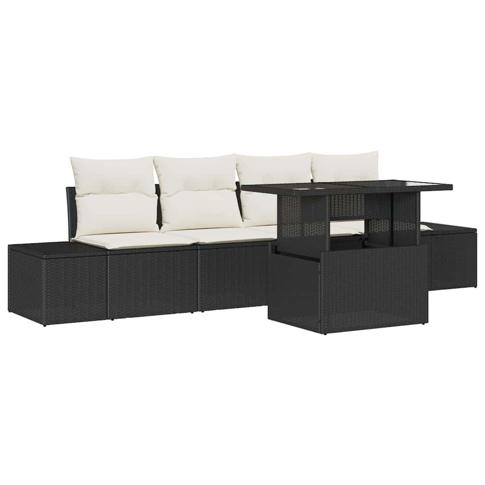 vidaXL Sofa Set with Cushions 5 pcs Black and Cream Poly Rattan