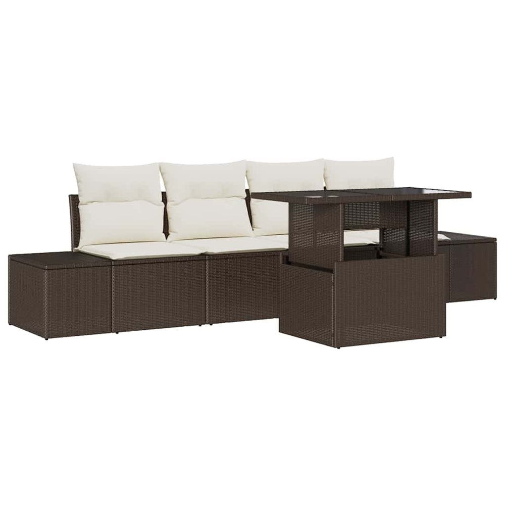 vidaXL Sofa Set with Cushions 5 pcs Brown and Cream Poly Rattan