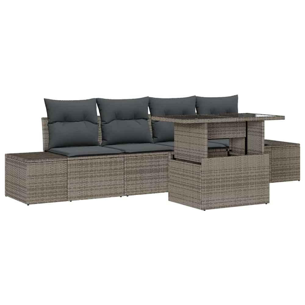 vidaXL Sofa Set with Cushions 5 pcs Grey Poly Rattan