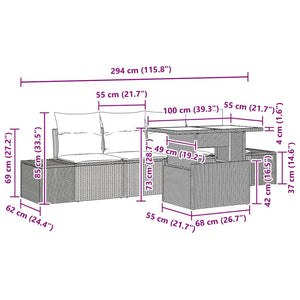 vidaXL Sofa Set with Cushions 5 pcs Grey Poly Rattan