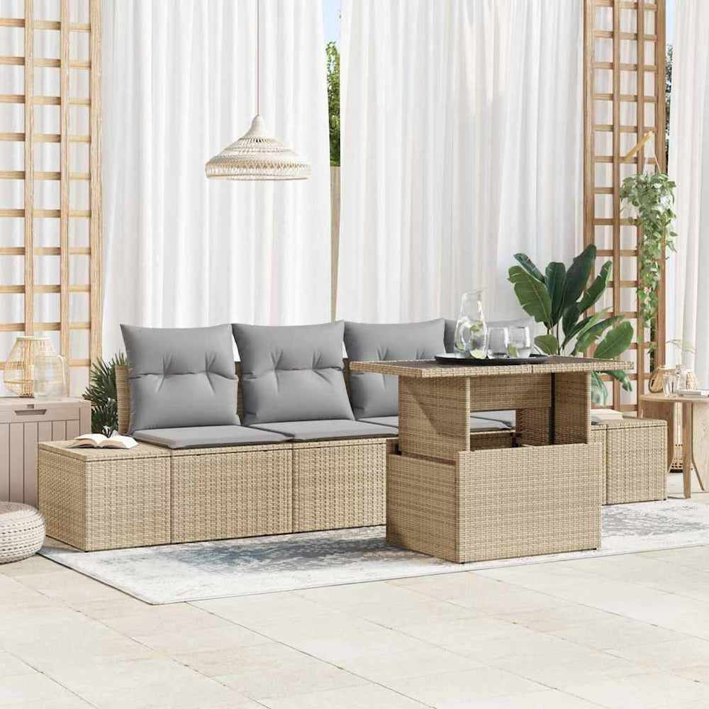 vidaXL 5-Piece Sofa Set with Cushions Beige and Light Gray Poly Rattan