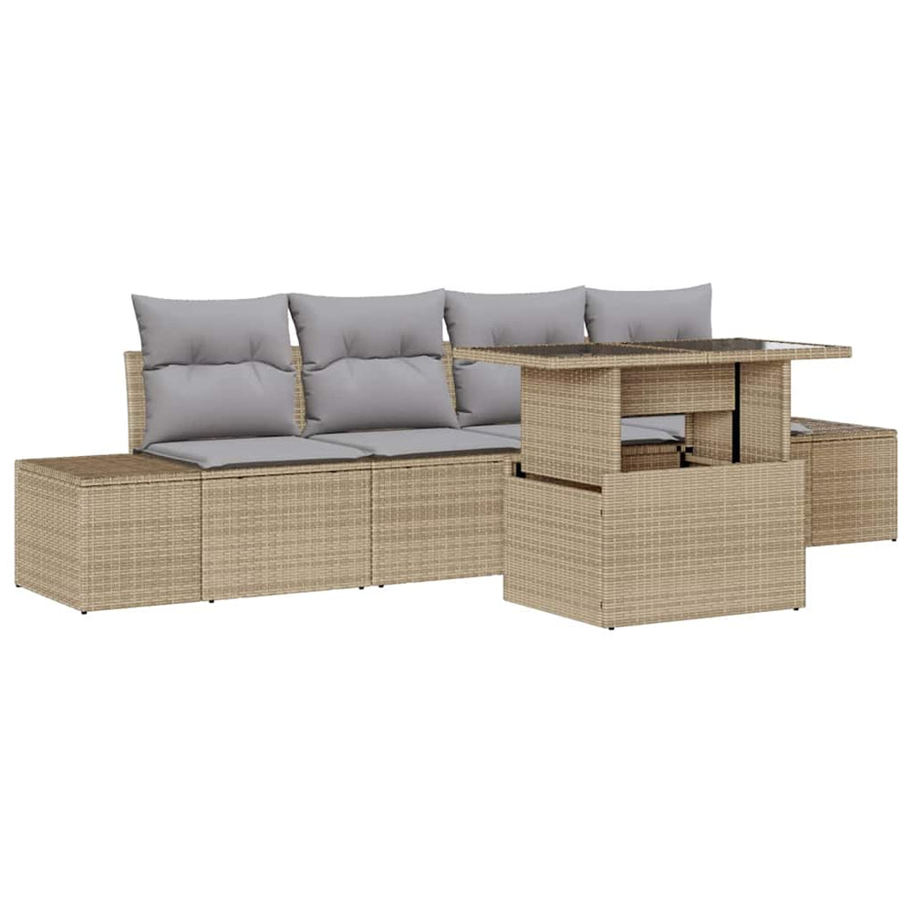 vidaXL 5-Piece Sofa Set with Cushions Beige and Light Gray Poly Rattan
