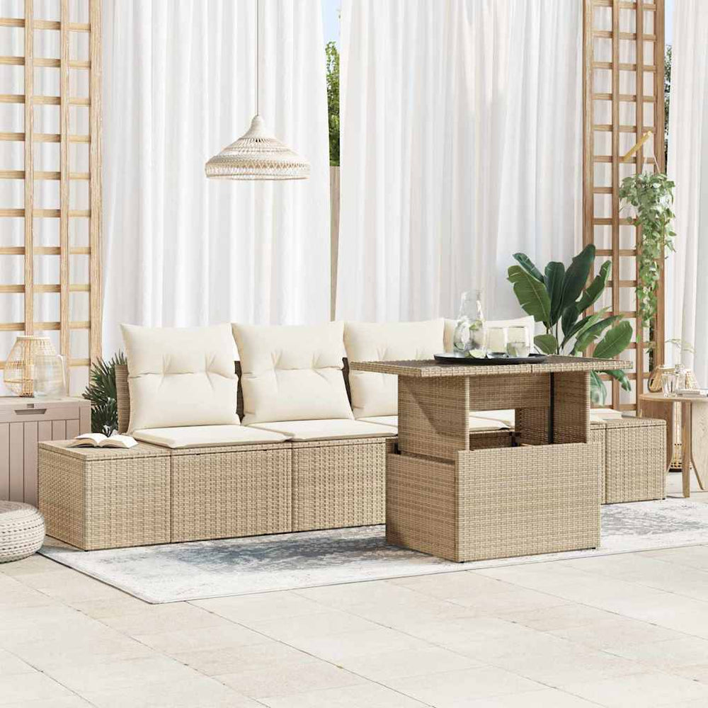 vidaXL Sofa Set with Cushions 5 pcs Beige and Cream Poly Rattan