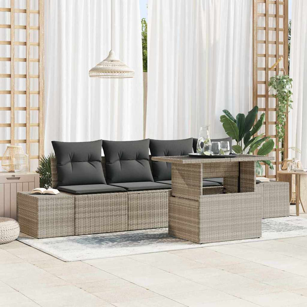 vidaXL Sofa Set with Cushions 5 pcs Light Grey Poly Rattan