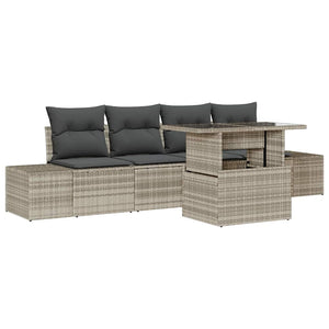 vidaXL Sofa Set with Cushions 5 pcs Light Grey Poly Rattan