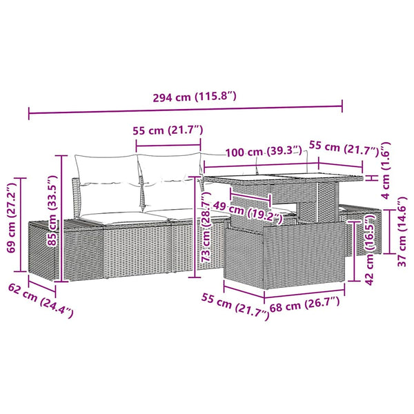 vidaXL Sofa Set with Cushions 5 pcs Light Grey Poly Rattan