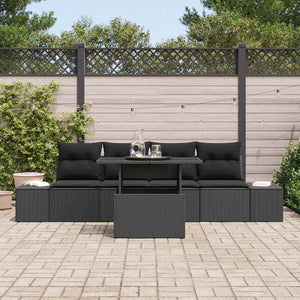 vidaXL Sofa Set with Cushions 5 pcs Black Poly Rattan