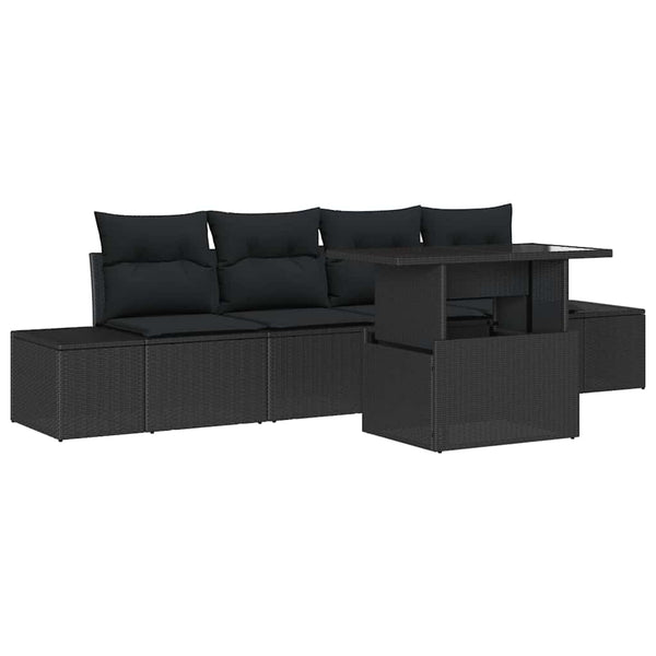 vidaXL Sofa Set with Cushions 5 pcs Black Poly Rattan