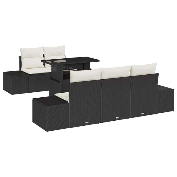 vidaXL 6-Piece Black and Cream Poly Rattan Sofa Set with Cushions