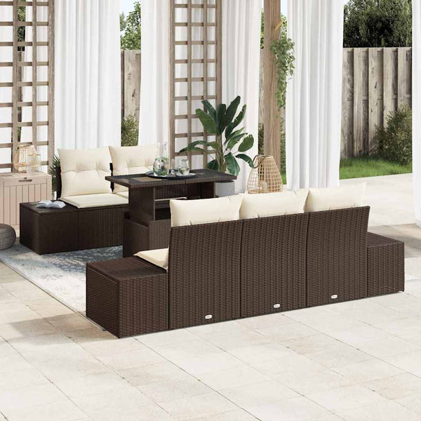 vidaXL Sofa Set with Cushions 6 pcs Brown and Cream Poly Rattan
