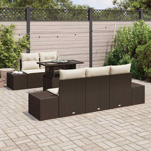 vidaXL Sofa Set with Cushions 6 pcs Brown and Cream Poly Rattan