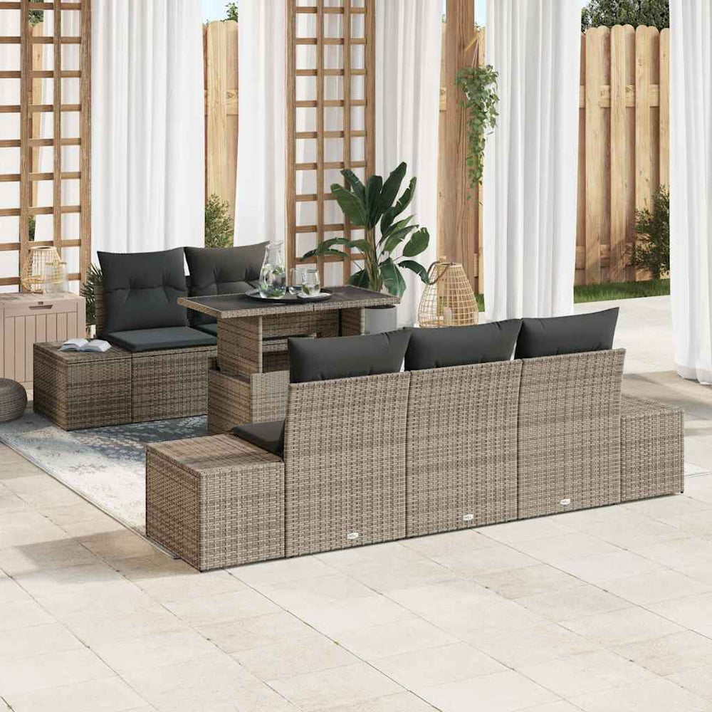 vidaXL 6-piece Grey Poly Rattan Sofa Set with Cushions