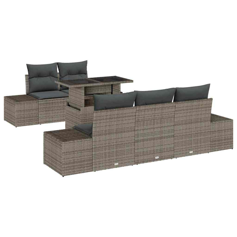 vidaXL 6-piece Grey Poly Rattan Sofa Set with Cushions