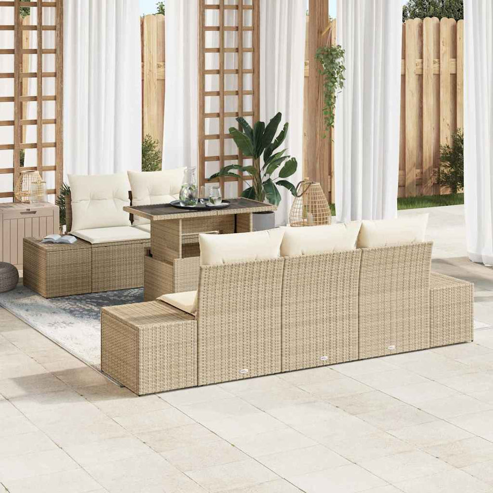 Poly-Rattan Sofa Set Beige & Creme 6-teilig