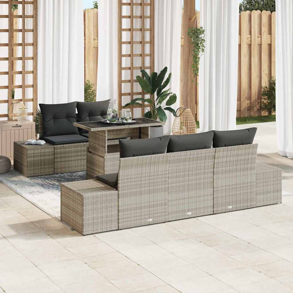 vidaXL 6-Piece Light Grey Poly Rattan Sofa Set with Cushions