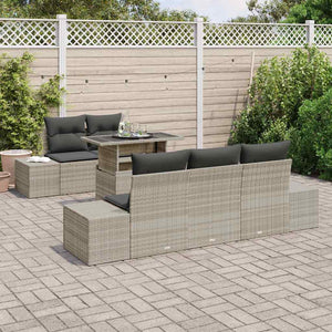 vidaXL 6-Piece Light Grey Poly Rattan Sofa Set with Cushions
