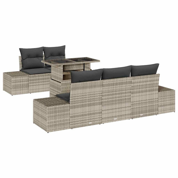 vidaXL 6-Piece Light Grey Poly Rattan Sofa Set with Cushions