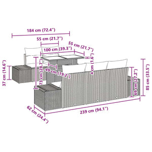 vidaXL 6-Piece Light Grey Poly Rattan Sofa Set with Cushions
