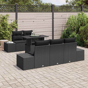 vidaXL 6-piece Black Poly Rattan Sofa Set with Cushions
