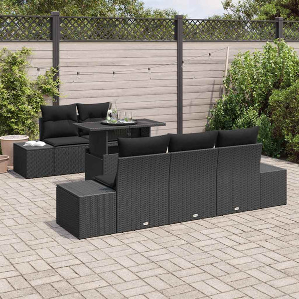 vidaXL 6-piece Black Poly Rattan Sofa Set with Cushions