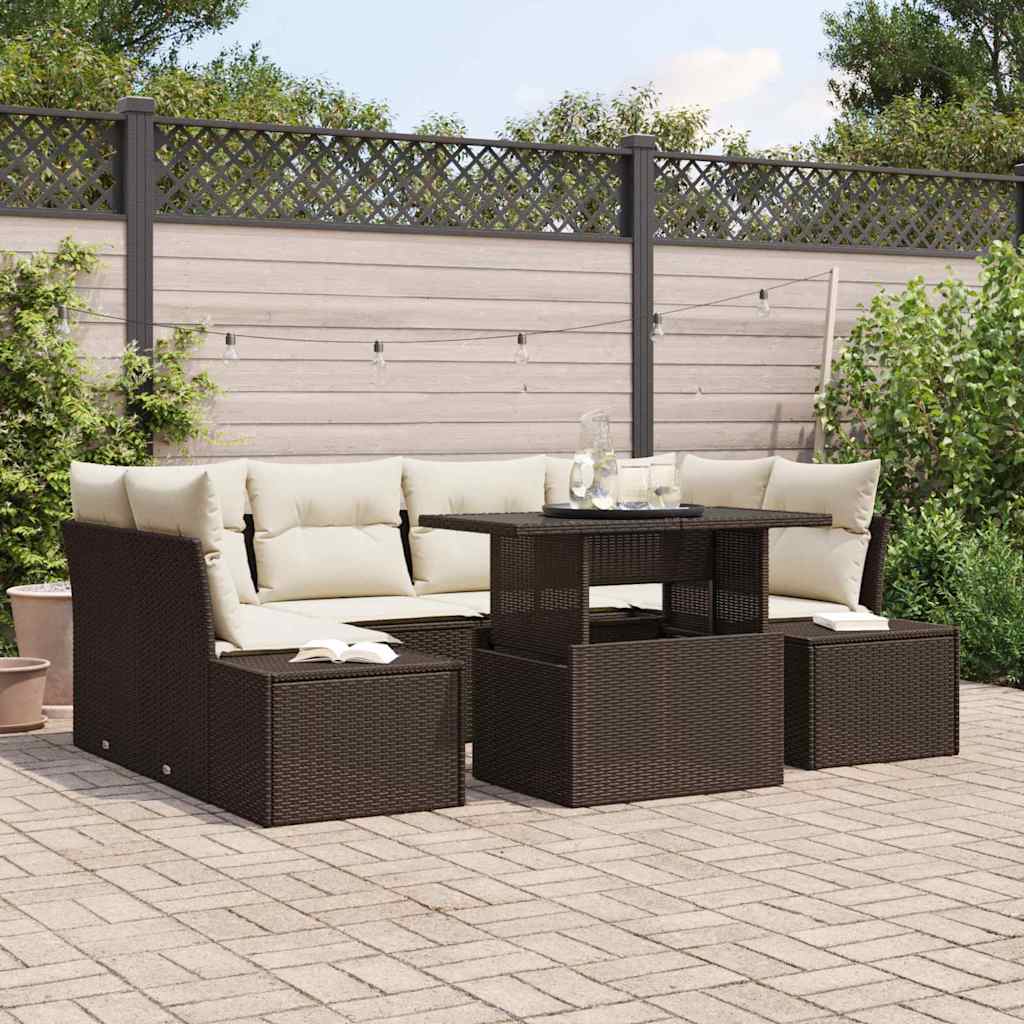 Poly Rattan Sofa Set Braun/Creme 7-teilig
