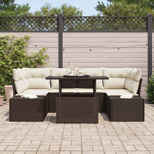 Poly Rattan Sofa Set Braun/Creme 7-teilig