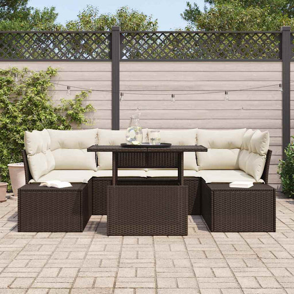 Poly Rattan Sofa Set Braun/Creme 7-teilig