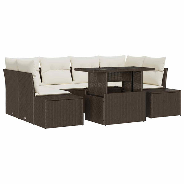 Poly Rattan Sofa Set Braun/Creme 7-teilig