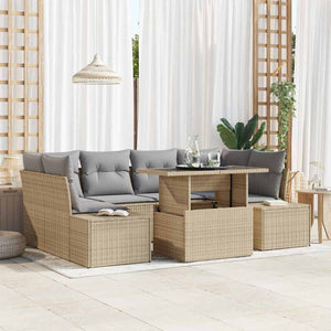 vidaXL Sofa Set with Cushions 7 pcs Beige and Light Grey Poly Rattan