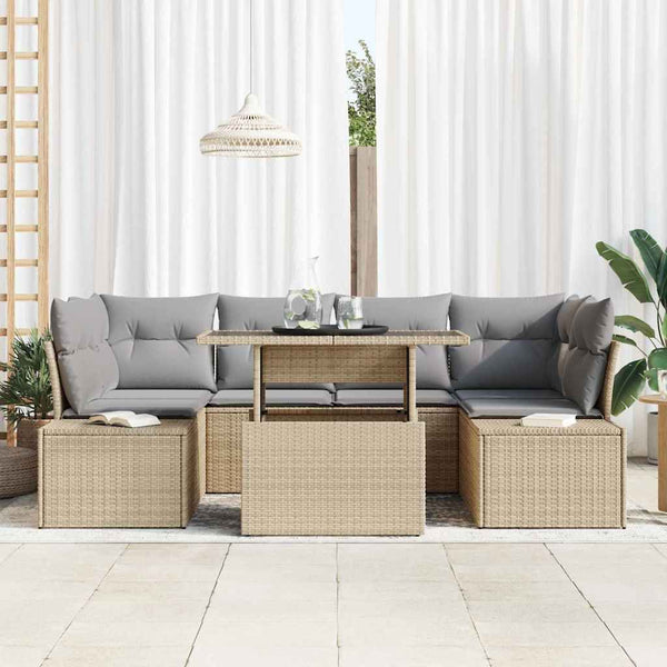 vidaXL Sofa Set with Cushions 7 pcs Beige and Light Grey Poly Rattan