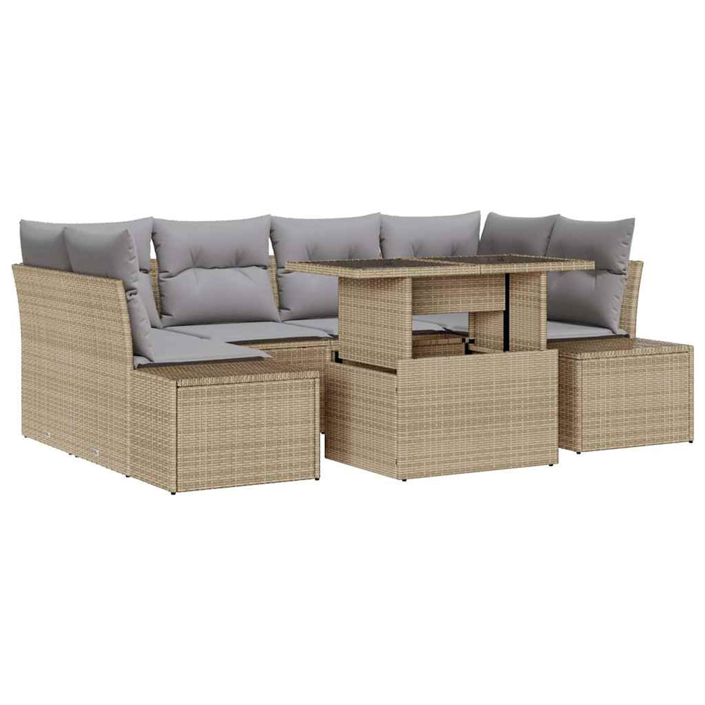 vidaXL Sofa Set with Cushions 7 pcs Beige and Light Grey Poly Rattan