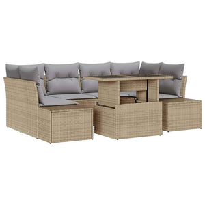 vidaXL Sofa Set with Cushions 7 pcs Beige and Light Grey Poly Rattan