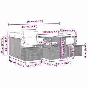 Poly Rattan Sofa Set 7-teilig mit Kissen