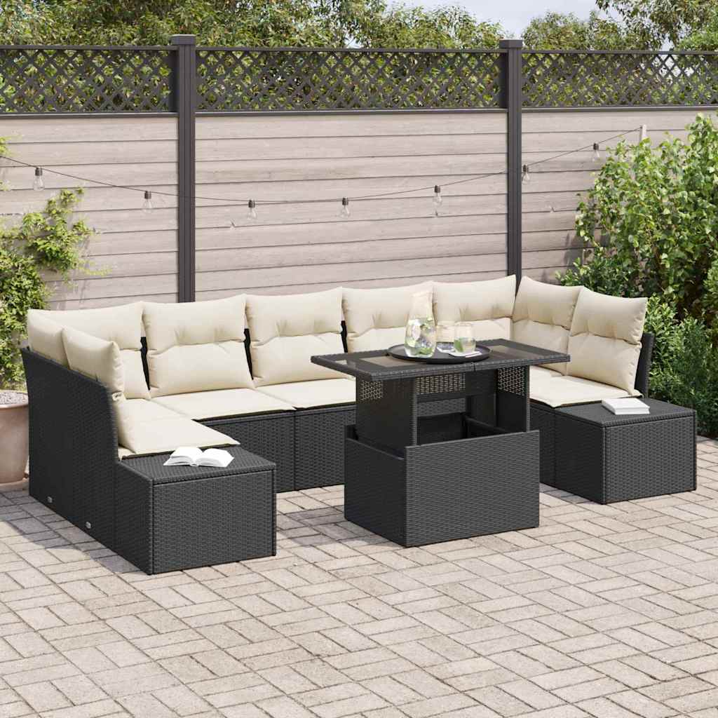 Poly Rattan Sofa Set Schwarz & Creme