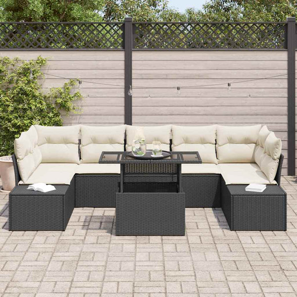 Poly Rattan Sofa Set Schwarz & Creme