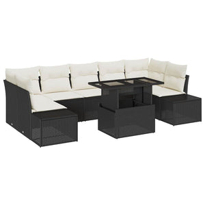 Poly Rattan Sofa Set Schwarz & Creme