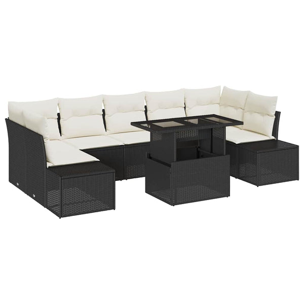 Poly Rattan Sofa Set Schwarz & Creme