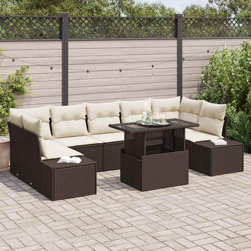 Poly Rattan Sofa Set Braun Creme 8-teilig