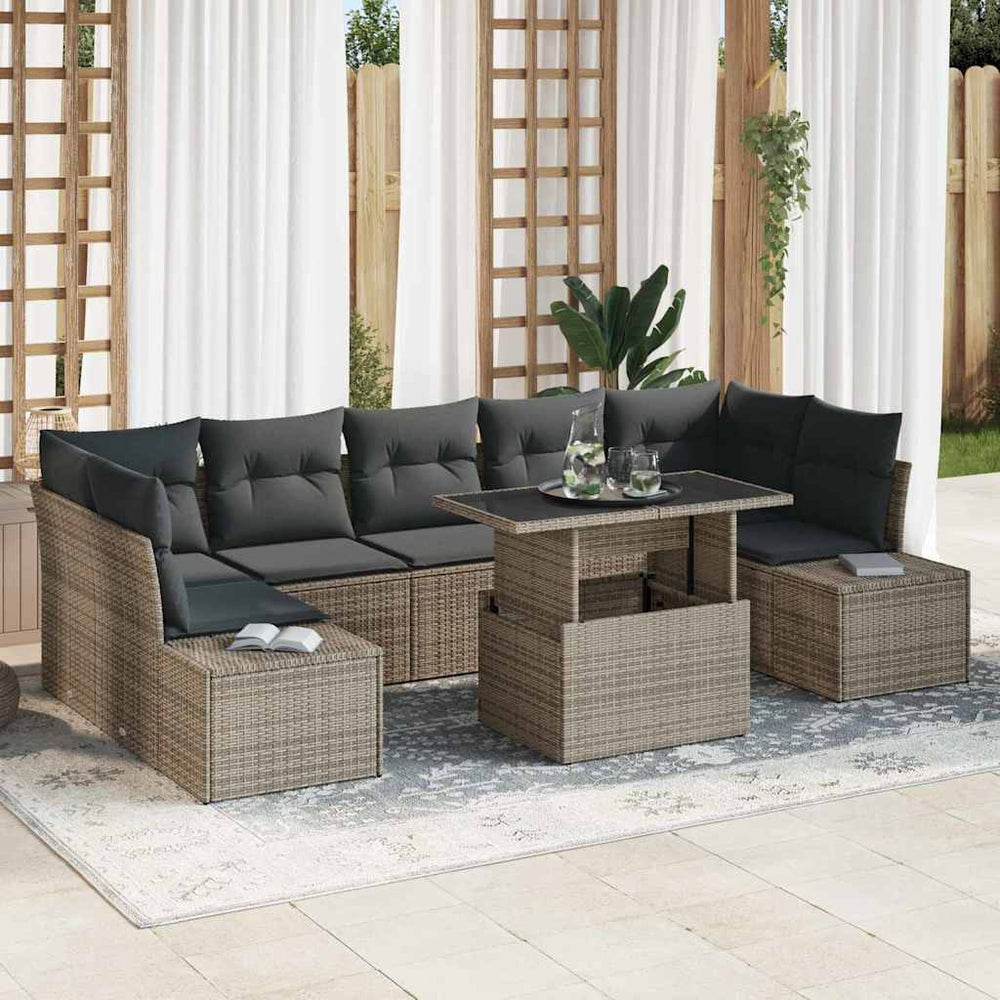 Graues Poly-Rattan Sofa Set mit Kissen - 8-teilig