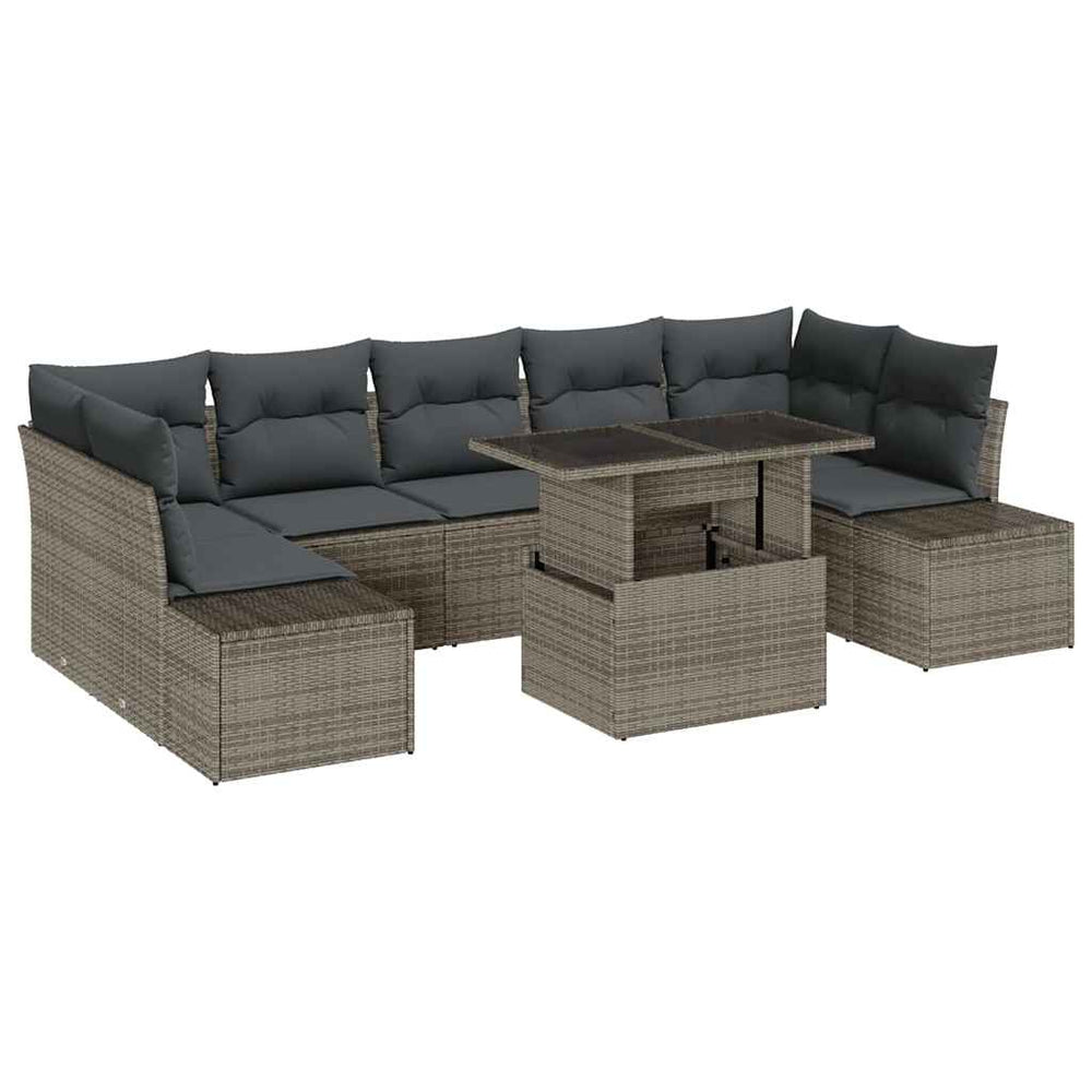 Graues Poly-Rattan Sofa Set mit Kissen - 8-teilig