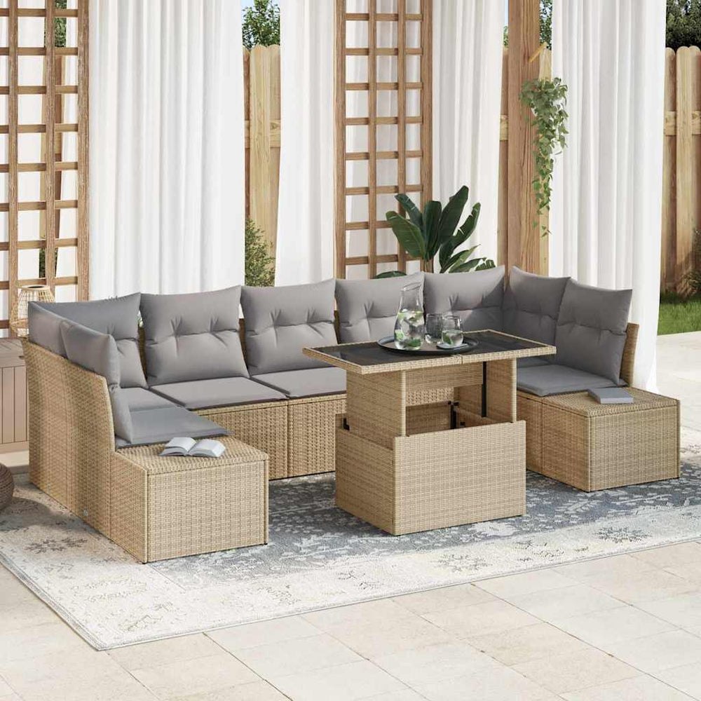 vidaXL Sofa Set with Cushions 8 pcs Beige and Light Grey Poly Rattan