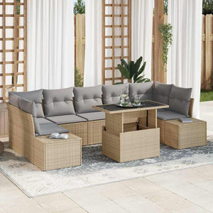 vidaXL Sofa Set with Cushions 8 pcs Beige and Light Grey Poly Rattan