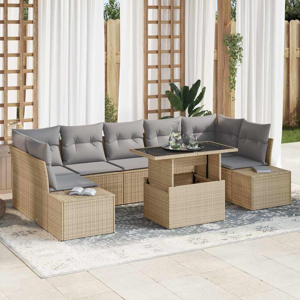 vidaXL Sofa Set with Cushions 8 pcs Beige and Light Grey Poly Rattan